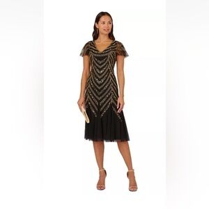 Adrianna Papell Black and Gold Midi Dress